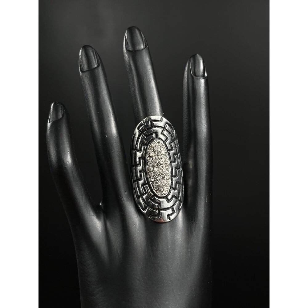 Wide Oval Silver Statement Ring SKU 032 With Sparkling Center